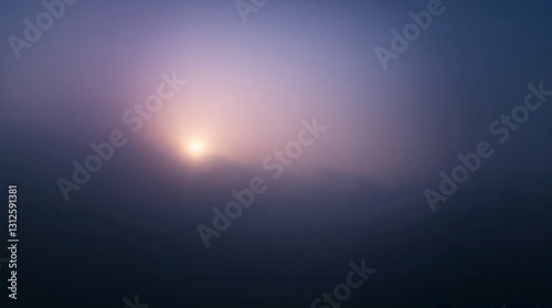 Misty sunrise in soft purple and blue tones with ethereal foggy atmosphere and copy space