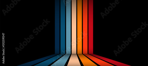 illustration of retro colored stripes on a black background. vertical lines. vintage graphic design. minimalistic vector illustration.