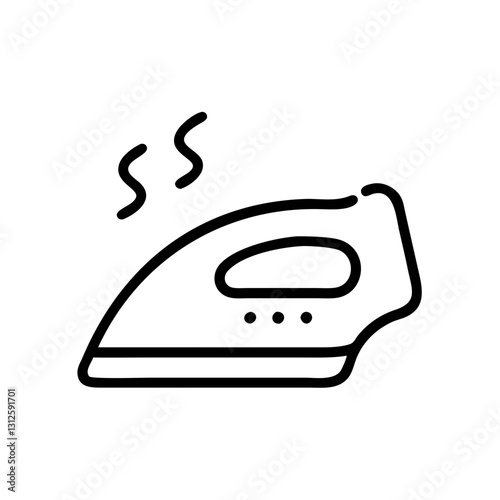 Steam iron icon emitting steam, household appliance concept