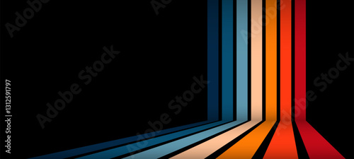 illustration of retro colored stripes on a black background. vertical lines. vintage graphic design. minimalistic vector illustration.