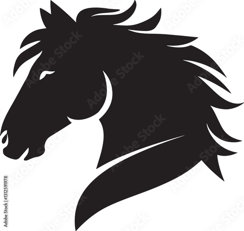 Black Silhouette Of A Horse Head With Flowing Mane