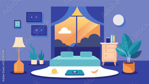 The ultimate retreat of a bedroom with a meditation corner where the only focus is on clearing the mind without the interference of phones or tablets.. Vector illustration