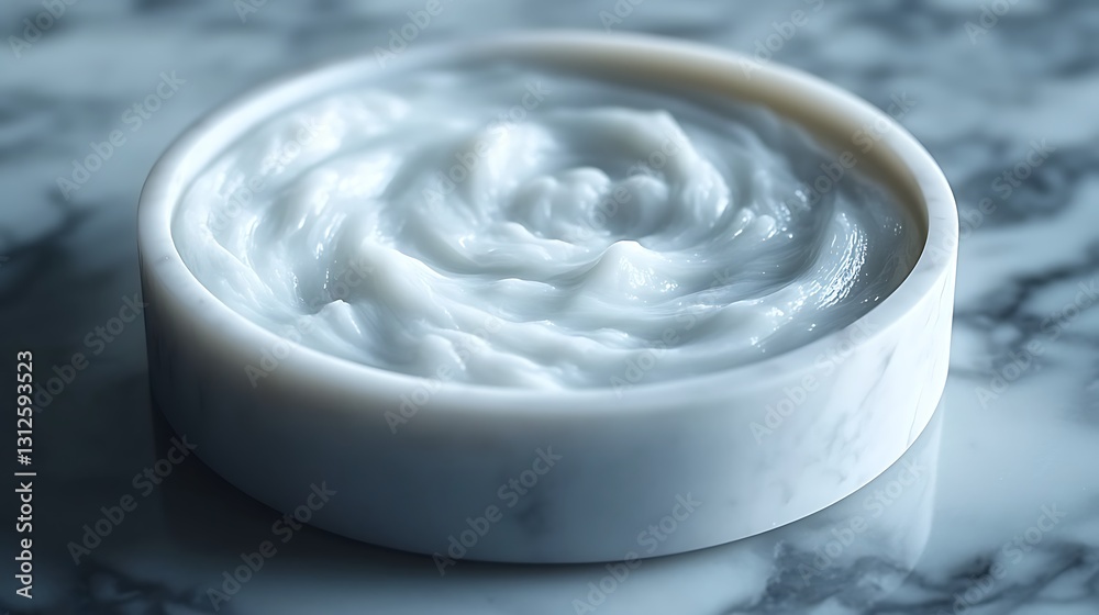 A close up image showing cream in a white dish A close up image showing cream in a white dish