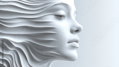 A stylized white face featuring undulating patterned texture design