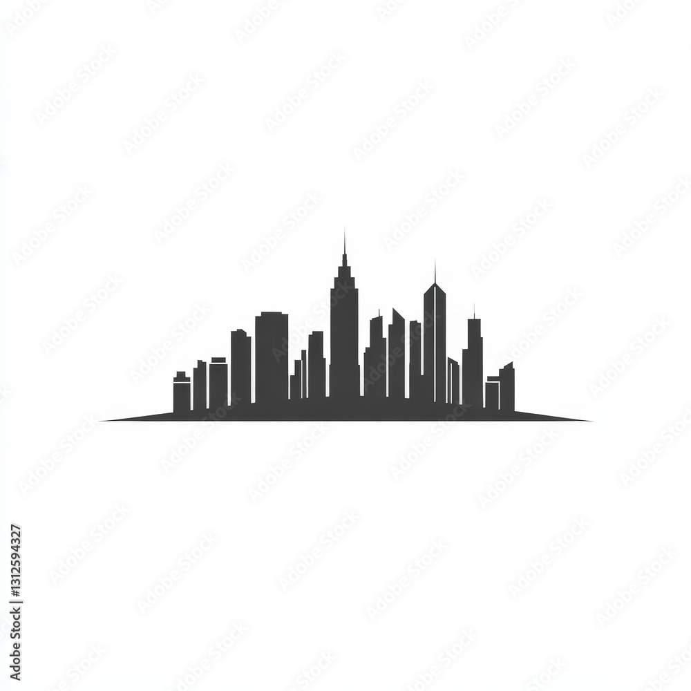 Fototapeta premium Modern minimalist black city skyline silhouette featuring various urban architectural structures