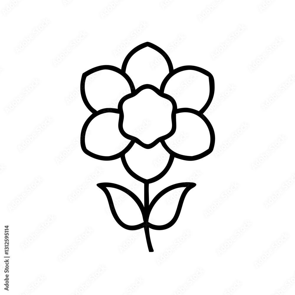 Fototapeta premium Minimalist flower line icon in black and white