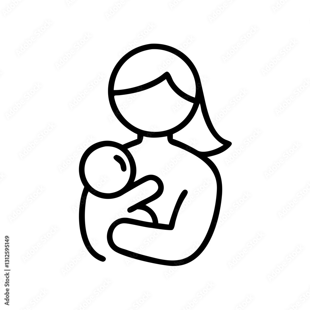 Obraz premium Minimalist mother breastfeeding baby line icon in black and white