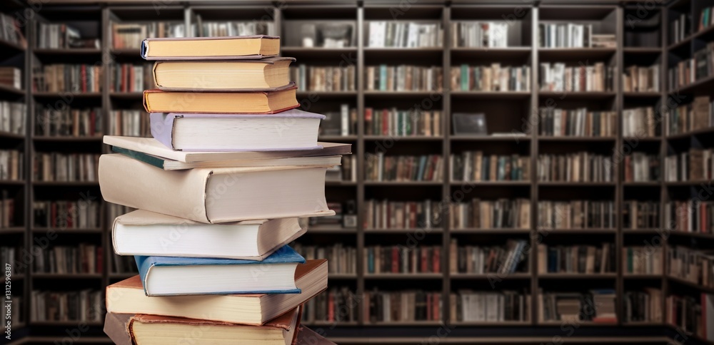 Many reading books at school modern library background Many reading books at school modern library background