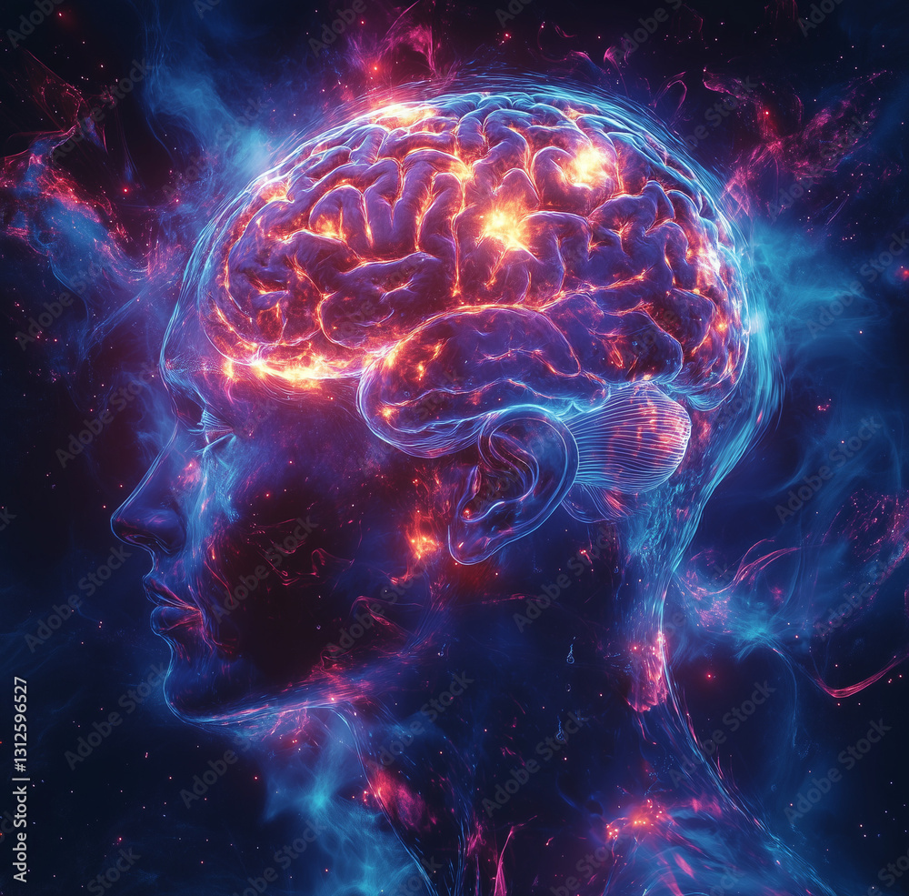 Digital representation of human brain with neural activity and cosmic background Digital representation of human brain with neural activity and cosmic background