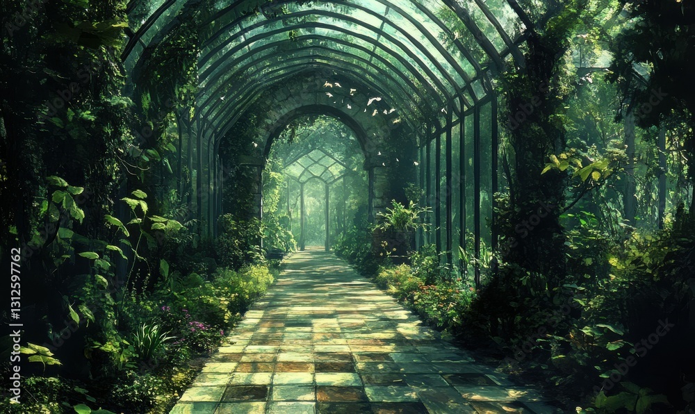 Pathway through a Lush Greenhouse Pathway through a Lush Greenhouse