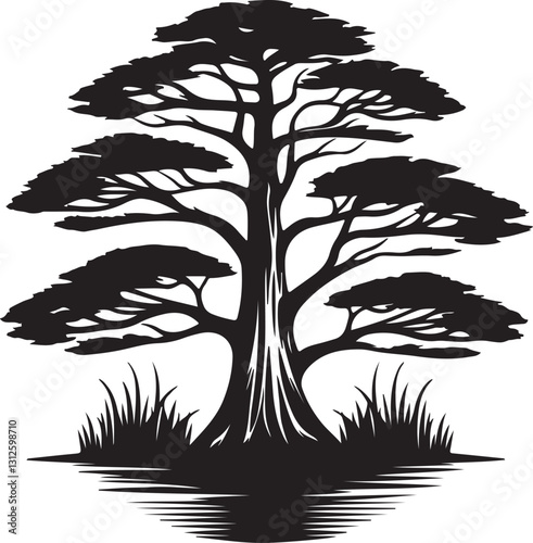 Black and White Stylized Tree Silhouette Nature Art Bonsai