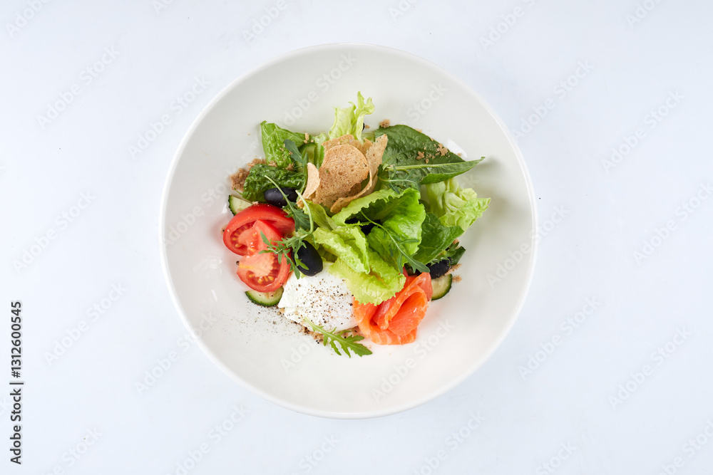 salad with feta in the white plate salad with feta in the white plate