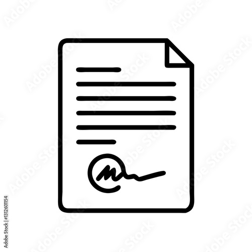 Agreement document icon with signature on white background for business use