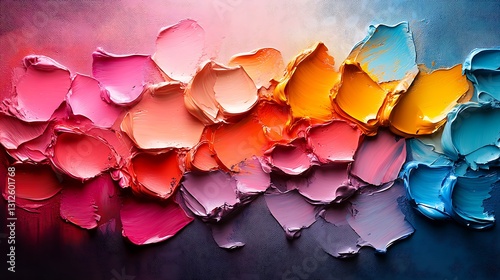 An abstract artwork depicting colorful textured paint strokes on canvas