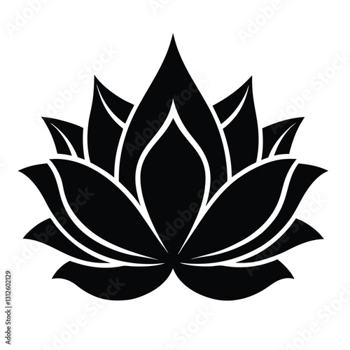 lotus flower linocut icon on white background 