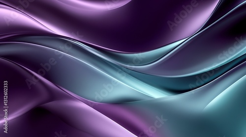 gradient purple and teal abstract background with layered waveforms and smooth flowing patterns, sleek and futuristic, artistic and modern design