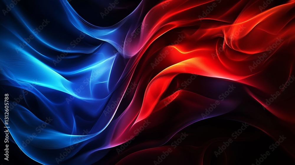 Obraz premium gradient red and blue abstract background with curved organic patterns and layered waveforms, sleek and futuristic, artistic and modern composition