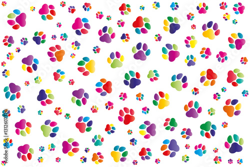 multicolour paw design on white background