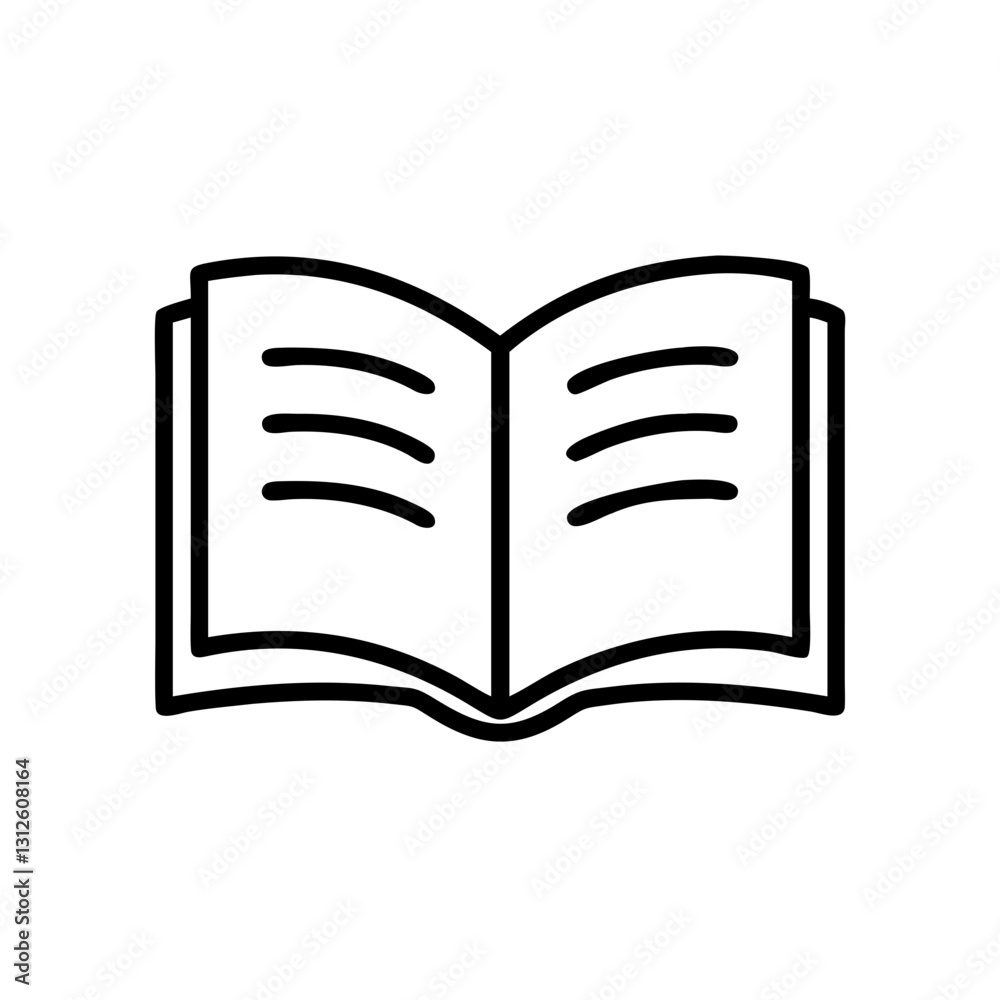 Open book icon representing sharing ideas and knowledge in minimalist design Open book icon representing sharing ideas and knowledge in minimalist design