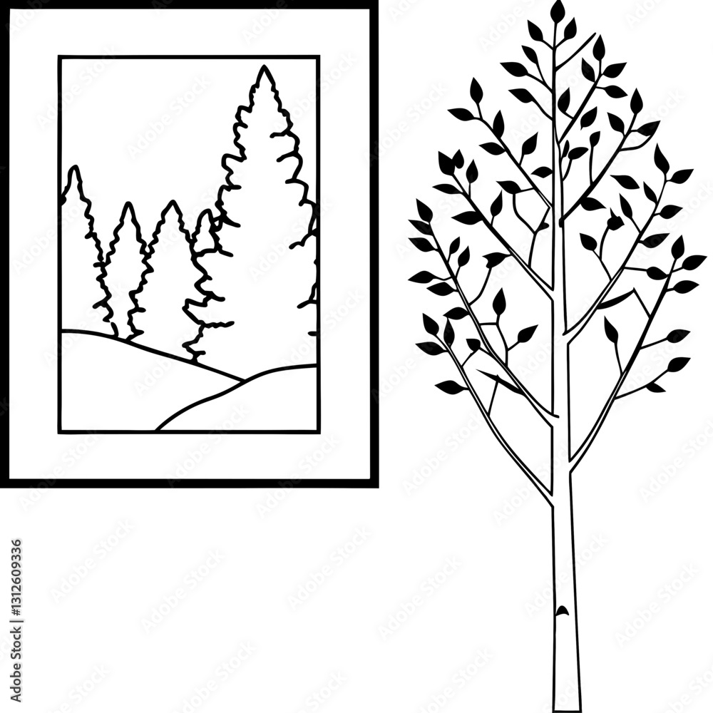 Fototapeta premium QUAKING ASPEN tree Vector silhouettes of various trees and plants in nature