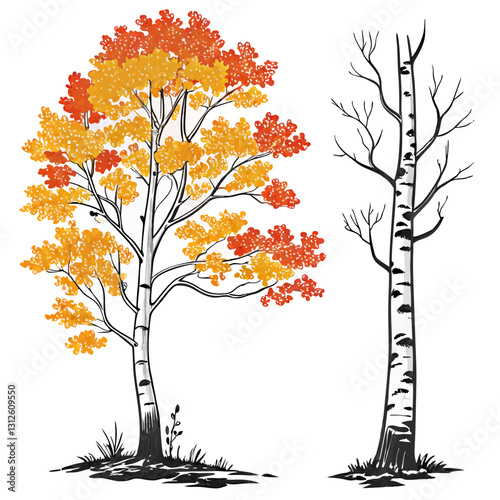  QUAKING ASPEN tree colorful image with a white background. two types of pictures in the same artboard (10)