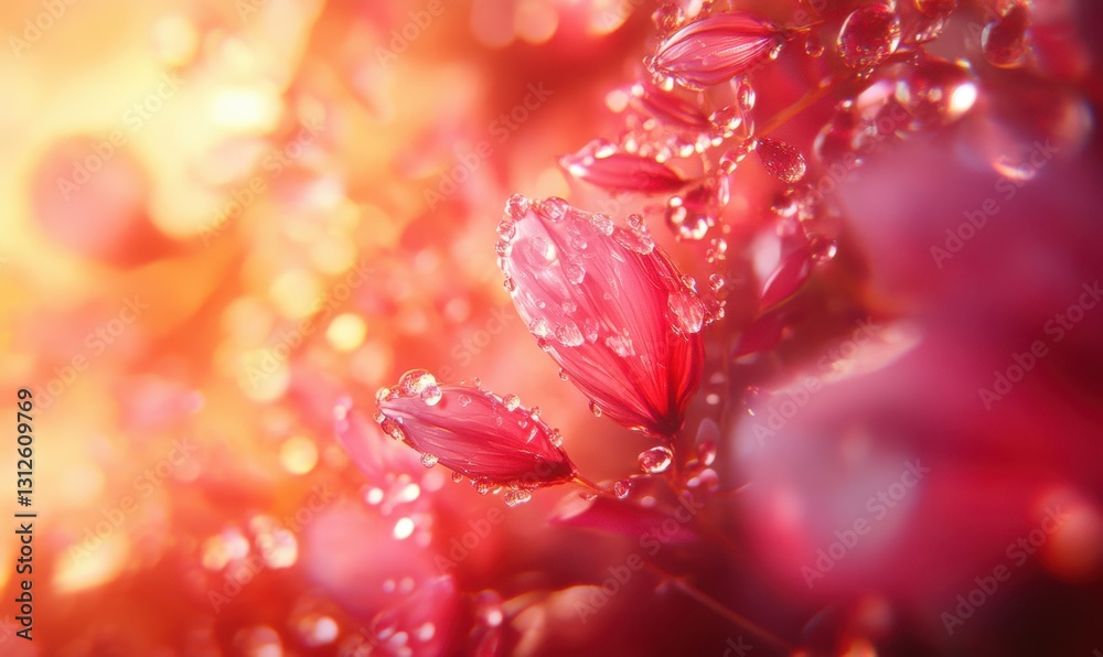Macro view of delicate pink petals with droplets illuminated by soft light creating an elegant and vibrant botanical composition . Macro view of delicate pink petals with droplets illuminated by soft light creating an elegant and vibrant botanical composition .