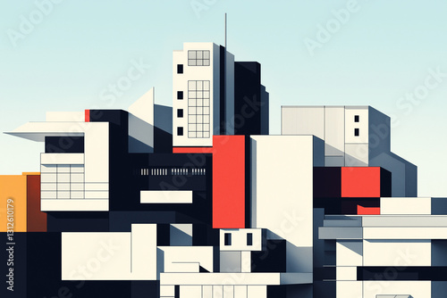 Futuristic Modular Housing Complex – Bold Geometric Architecture with Primary Colors