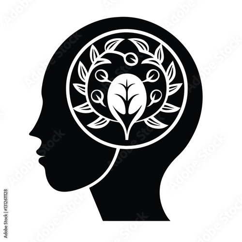 mental health linocut icon on white background