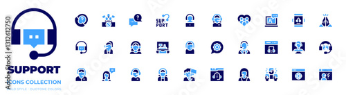 Support icon collection. Bold style. Duotone colors. chat, social support, support, online support, help desk, supporter, customer service agent