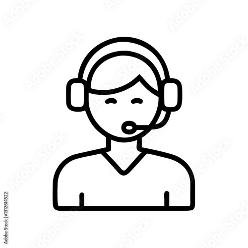 Virtual assistant icon featuring a person with headphones and microphone for communication