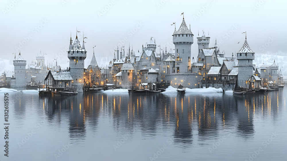 Fototapeta premium Snowy Fairytale City at Twilight
