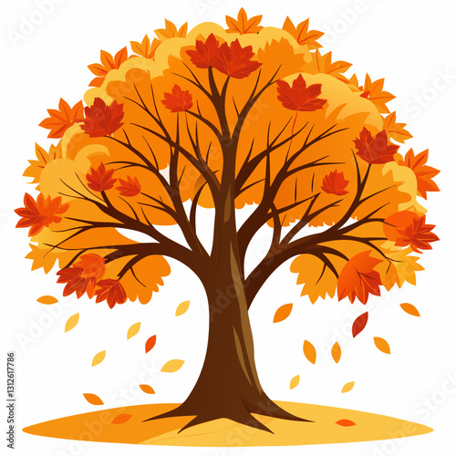 Set of tree and leaf collection hand drawn flat design vector element. botanical set of bare trees and ones with leaves and lush green