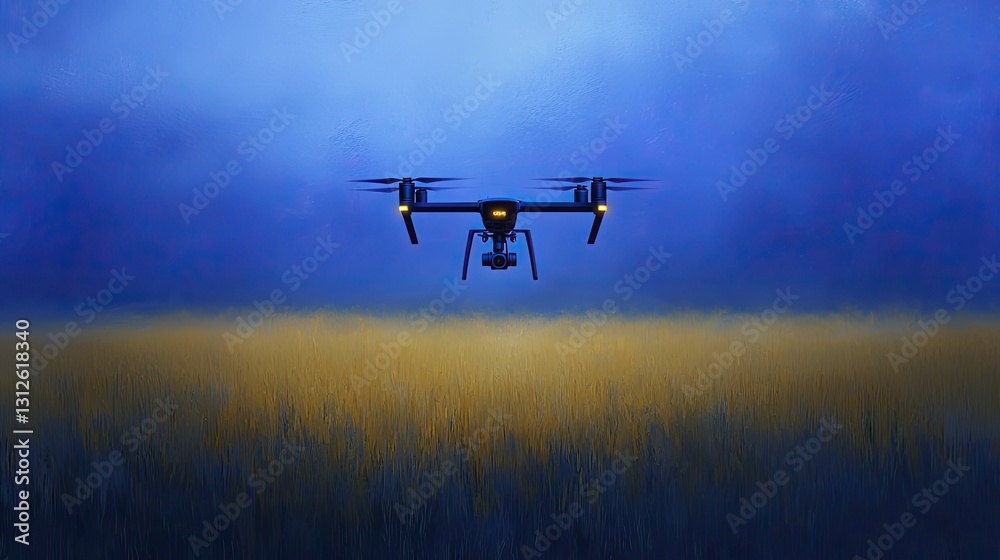 Abstract depiction of a connected farm with drones flying, showcasing agricultural automation powered by modern technology. Abstract depiction of a connected farm with drones flying, showcasing agricultural automation powered by modern technology.