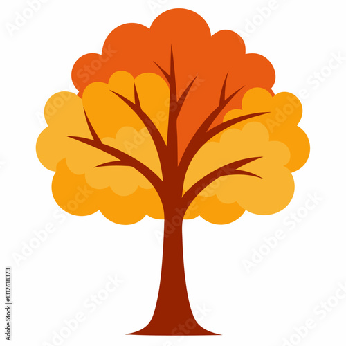 Set of tree and leaf collection hand drawn flat design vector element. botanical set of bare trees and ones with leaves and lush green