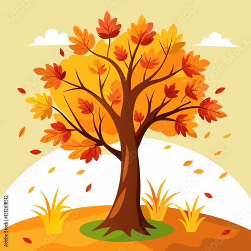 Set of tree and leaf collection hand drawn flat design vector element. botanical set of bare trees and ones with leaves and lush green