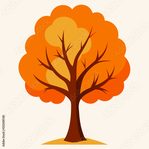Set of tree and leaf collection hand drawn flat design vector element. botanical set of bare trees and ones with leaves and lush green