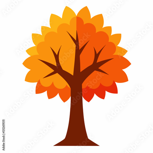 Set of tree and leaf collection hand drawn flat design vector element. botanical set of bare trees and ones with leaves and lush green