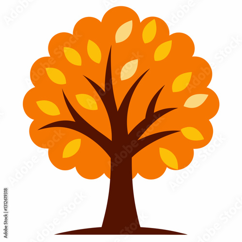 Set of tree and leaf collection hand drawn flat design vector element. botanical set of bare trees and ones with leaves and lush green