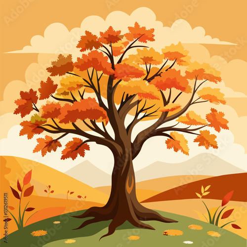 Set of tree and leaf collection hand drawn flat design vector element. botanical set of bare trees and ones with leaves and lush green