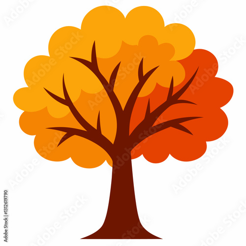 Set of tree and leaf collection hand drawn flat design vector element. botanical set of bare trees and ones with leaves and lush green