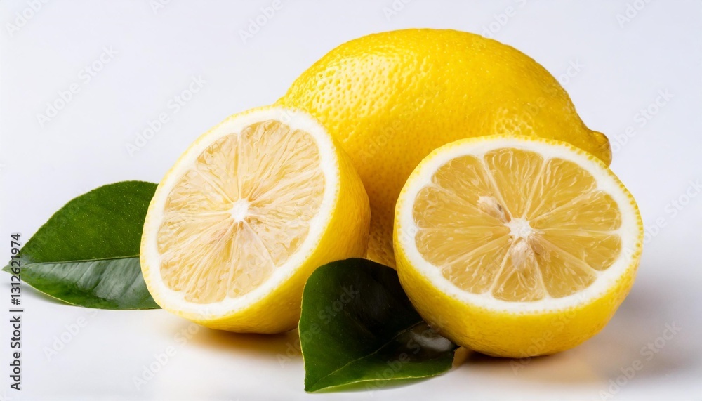Ripe Lemon Halves and Slices Isolated on a White Background Ripe Lemon Halves and Slices Isolated on a White Background
