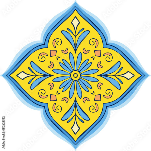 Traditional Azulejo ceramic tiles. Vector Italian print for fabric and wallpaper. Sicilian majolica in blue and yellow colors. Mediterranean style ornament.