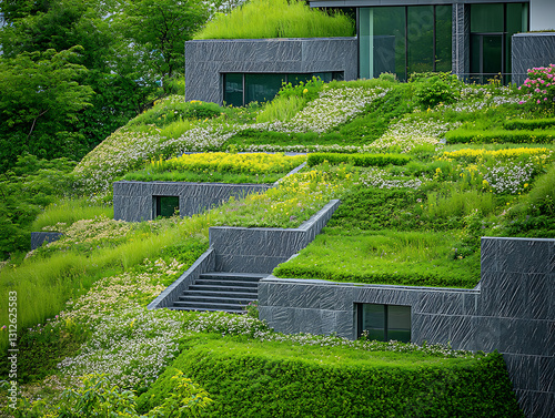 Green roofs blend nature with the urban environment photo