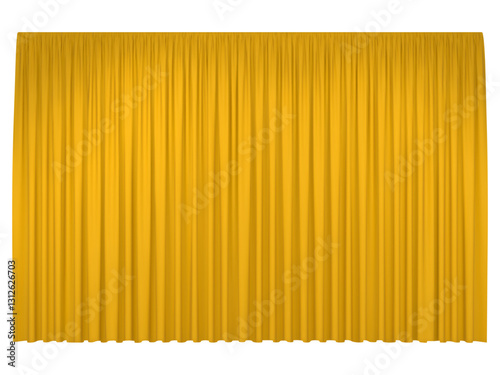 Yellow stage curtains isolated on white background. Realistic closed theatrical cinema drapes for interior performance event on theatrical stage or in concert hall. Vector illustration
