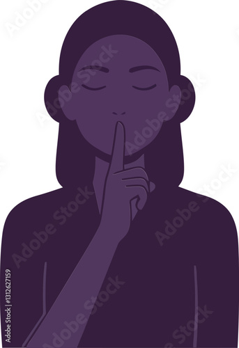 Obraz na płótnie A woman with a finger on her lips signaling silence in a minimalistic design style showcasing calmness and serenity in vector art w salonie