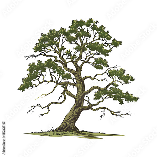 Ancient Wisdom: A weathered, gnarled tree stands tall against a minimalist backdrop, its branches reaching skyward, symbolizing strength, resilience, and the passage of time.