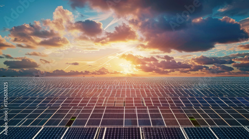 big solar farm with endless rows of solar panels