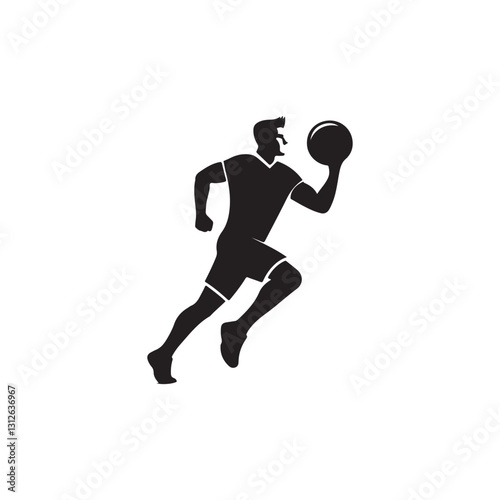 Silhouette of a Man Running with a Ball.A dynamic silhouette of a man running, holding a ball in his outstretched hand.