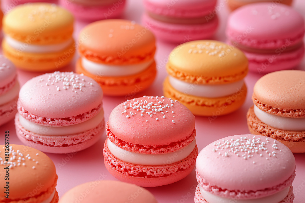 Colorful Macaron Pattern on Pink Background Colorful Macaron Pattern on Pink Background