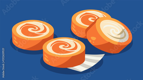 Smoked salmon and cream cheese pinwheels sliced into bitesized pieces for easy snacking.. Vector illustration